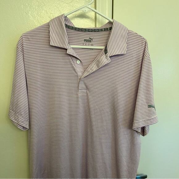 PUMA Golf Men’s Stripe Polo Shirt Medium Lupine Heather Purple Performance - Picture 5 of 5